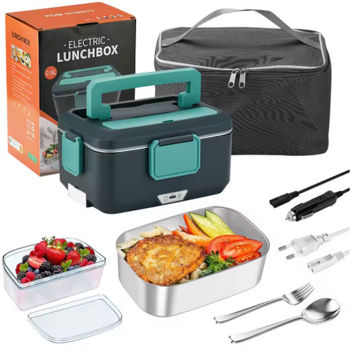 2,5L 90W Elektrische Heiz-Lunchbox 12/24/220V Edelstahl-Innenbehälter Tragbarer Speisenwärmer Bento-Box Lebensmittelbehälter Für Auto Und Zuhause